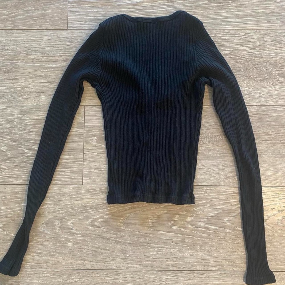 Black Ribbed Button-Up Cardigan - Picture 2 of 3